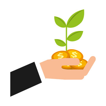 Hand Holding Plant Coins Money Business