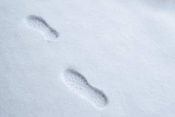 Human foot prints in the fresh snow