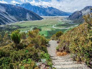 Naklejka na ściany i meble Sealy Tarns Track view, Aoraki, Mount Cook, New Zealand, NZ