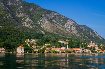 Fototapeta premium Beautiful view of the shores of Kotor Bay in Montenegro. September 22, 2018