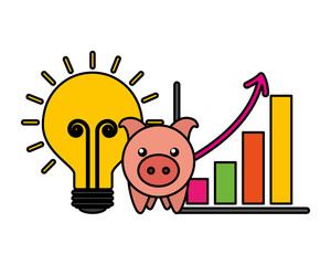 business piggy bank chart and bulb