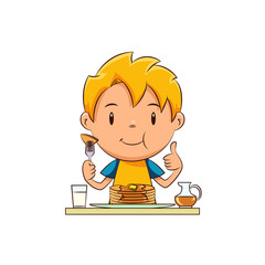 Kid eating pancakes