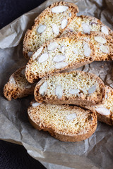 Biscotti or Cantuccini with almond. Traditional Italian double baked cookies.