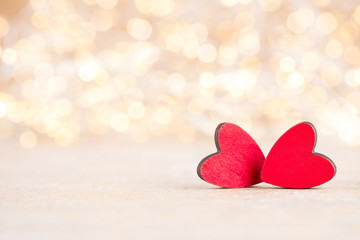 Fototapeta premium Red heart bokeh background, valentine day greeting card.