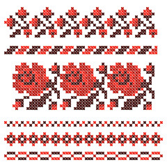 Embroidered cross-stitch ethnic Ukrainian pattern. Vector illustration.