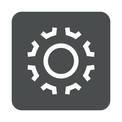 Icono plano engranaje lineal en espacio negativo en cuadrado gris