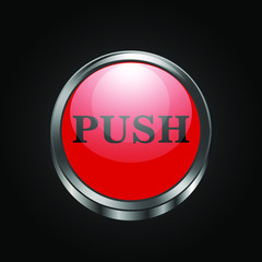 Vector image of red push button on black background