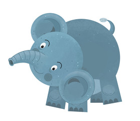cartoon scene with elephant on white background looking and smiling - illustration for children