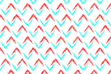 Painted red and aqua chevrons on white background