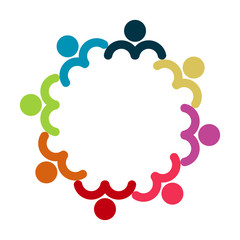 People logo. Group teamwork symbol of eight persons  in a circle