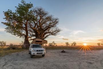 Obraz na płótnie Canvas A remote campsite in the Makgadigadi Pans in Botswana