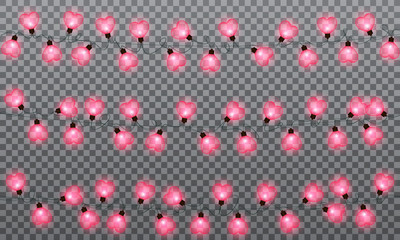 Heart shape lights garland. Light bulbs decoration for Valentines Day.