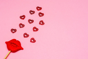 symbols of Valentine's day-kiss, lips and hearts