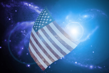 usa flag fly in outer space somewhere in galaxy b. Elements of this image furnished by NASA