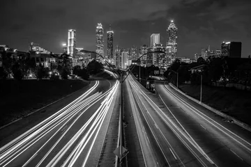 Peel and stick wall murals Black and white ATL Skyline from Jackson BW