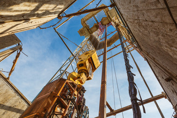 Drilling rig in oil field for drilled into subsurface in order to produced crude. Petroleum Industry