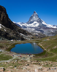 Fototapeta na wymiar Riffelsee and Matterhorn in background