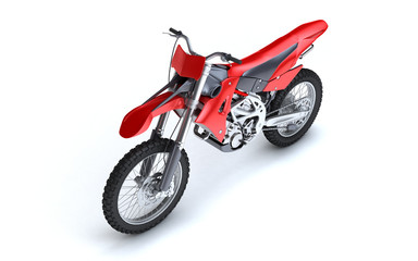 Fototapeta na wymiar 3D illustration of red glossy sports motorcycle isolated on white background. Perspective. Front side view. High angle view. Left side