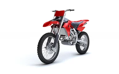 Garden poster Motorsport 3D illustration of red glossy sports motorcycle isolated on white background. Perspective. Front side view. Left side. High angle.