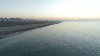 English Channel at sunset, wide aerial