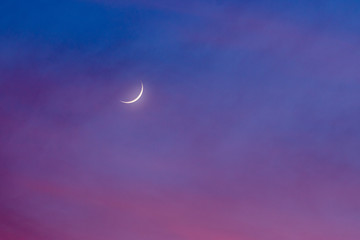 Naklejka na ściany i meble Gibbous waning moon in colorful dawning sky