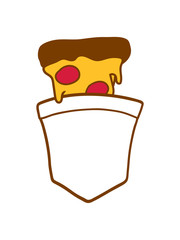 pizza lecker hunger fast food essen diät ungesund abnehmen fressen snack unterwegs tasche brusttasche hemd comic cartoon lustig clipart design