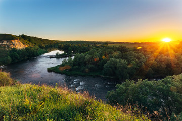 Fototapeta premium Beautiful sunrise above river Beautiful Mecha, Lipetsk region
