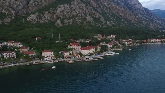 Aerial view of the city Dobrota in the Bay of Kotor Montenegro