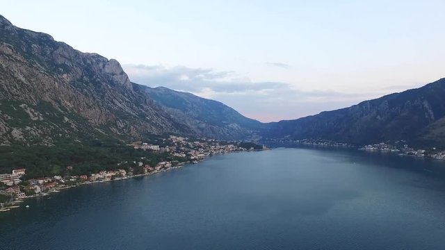 Aerial view of the city Dobrota in the Bay of Kotor Montenegro