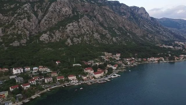 Aerial view of the city Dobrota in the Bay of Kotor Montenegro