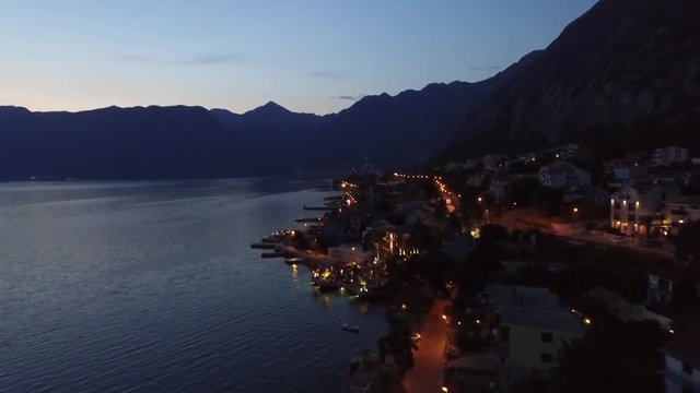 Aerial view of the city Dobrota in the Bay of Kotor Montenegro