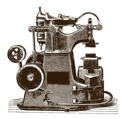 Fototapeta na wymiar Antique hammering machine after an etching or an engraving from the 19th century