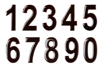 Chocolate numbers on white background. Creative collage