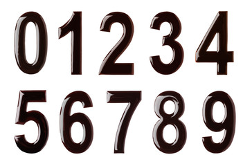Chocolate numbers on white background. Creative collage