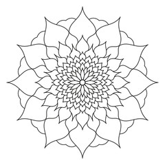 Mandala of black color, flower petals abstraction, geometric patterned flower, vector illustration on white background