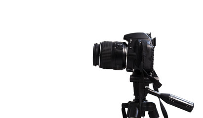 tripod on dslr camera and isolated white background