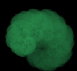 Ufo green blurred fractal background. Fantasy fractal texture. Digital art. 3D rendering. Computer generated image.