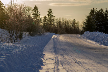 Fototapeta na wymiar Winter road in the Country of Quebec Canada