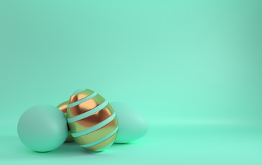 Pastel green and glossy golden easter eggs