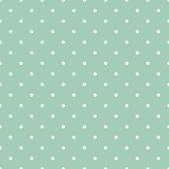 Mint Green Polka Dots Seamless Pattern - White polka dots on mint green background seamless pattern
