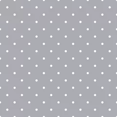 Tapeten Graues und weißes Tupfen-nahtloses Muster - Klassische weiße Tupfen auf trendigem grauem Hintergrund nahtloses Muster © Mai