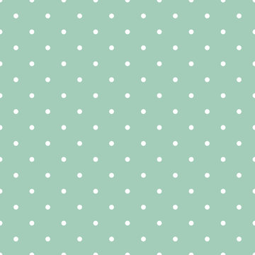 Mint Green Polka Dots Seamless Pattern - White polka dots on mint green background seamless pattern