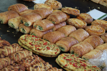 Luxurious sorts of bread at a market