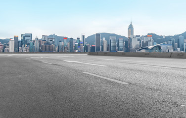 Air highway asphalt road and office building of commercial building in modern city