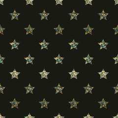 Multicolor Glitter Stars Seamless Pattern - Rows of multicolor glitter stars on crushed black background seamless pattern