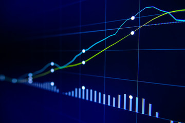 Stock exchange market graph on LED screen for business concept.
