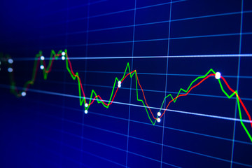 Stock exchange market graph on LED screen for business concept.