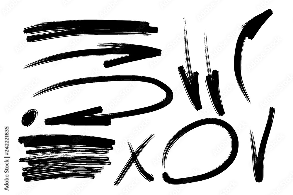Poster vector hand drawn design elements. ink brush drawn notes and marks. set of artistic elements such as