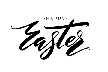 Obraz premium Happy Easter modern brush calligraphy. Ink illustration. Isolated on white background.