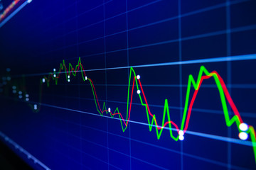 Stock exchange market graph on LED screen for business concept.